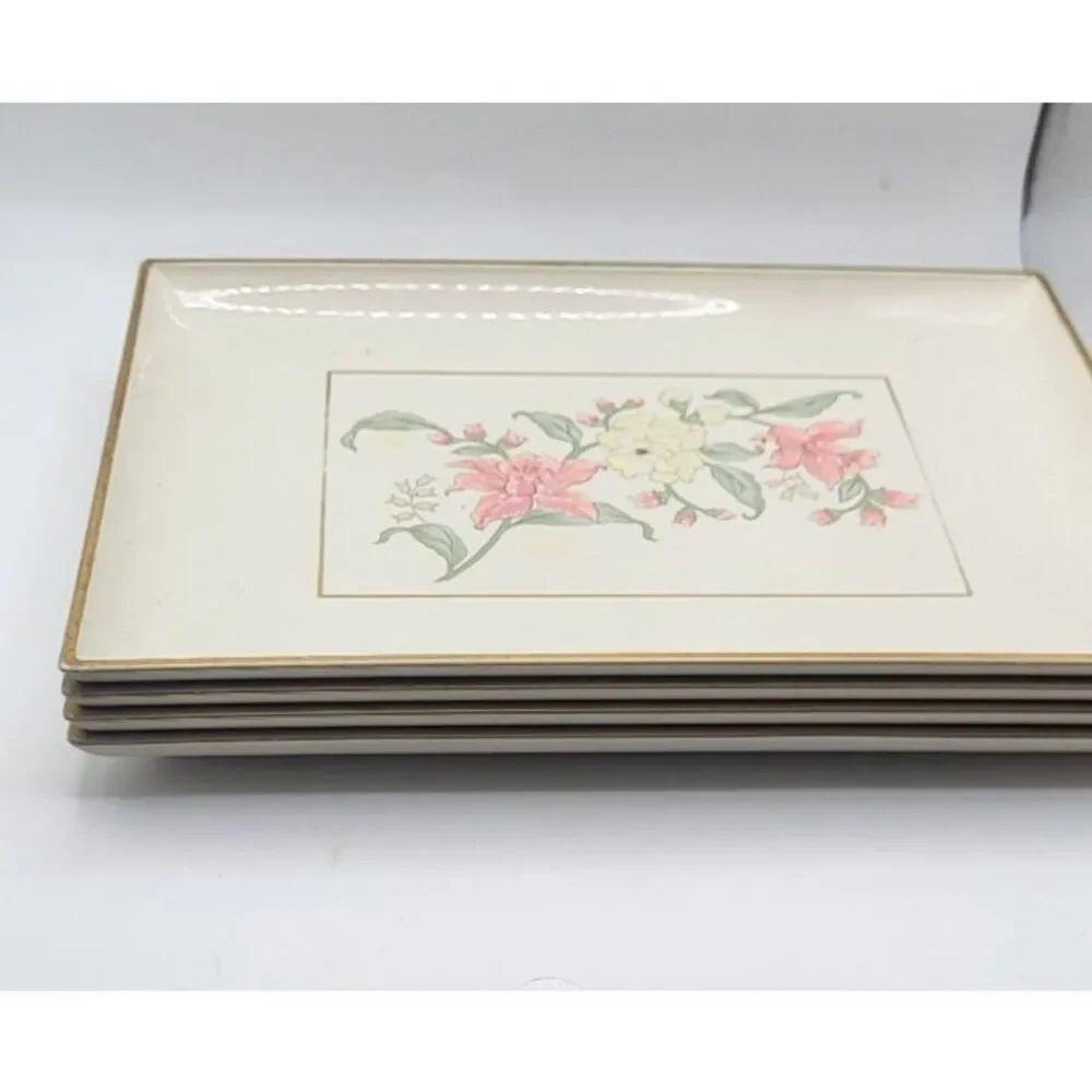 Set of 4 Vintage Otagiri Prima Embossed Flowers Lacquerware Trinket Candy Tray